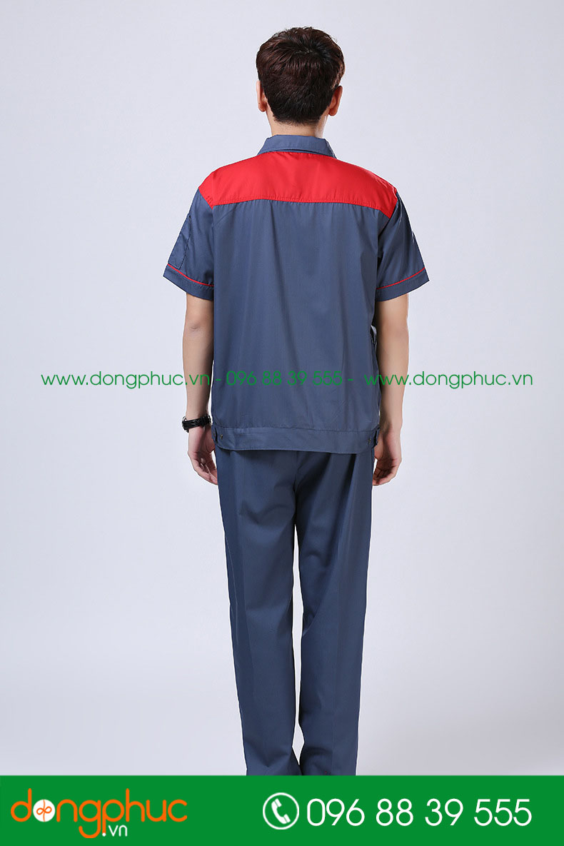 Mẫu bảo hộ màu xanh đậm phối đỏ cộc tay